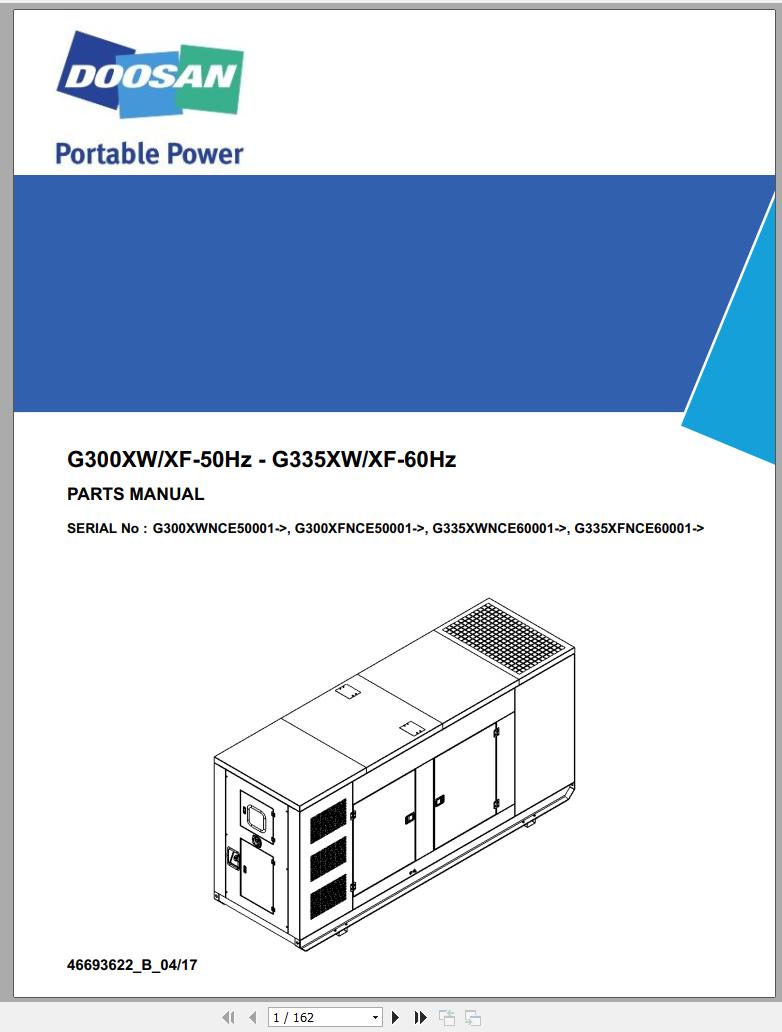 Ingersoll Rand Generator G335 Parts Manual 2017