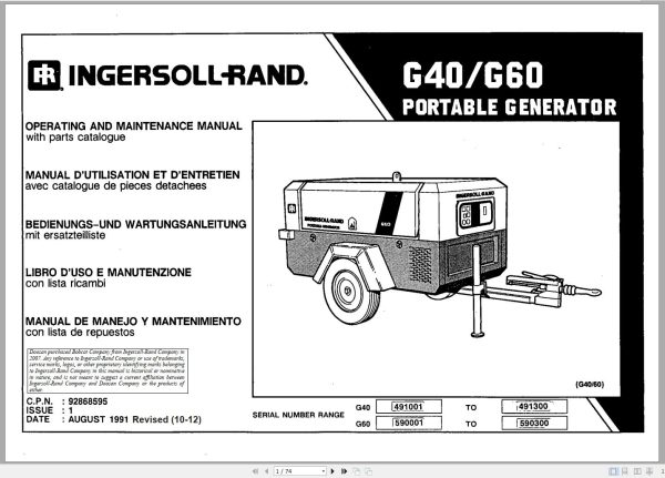 Ingersoll Rand Generator G40 Operating and Maintenance Manual 2012