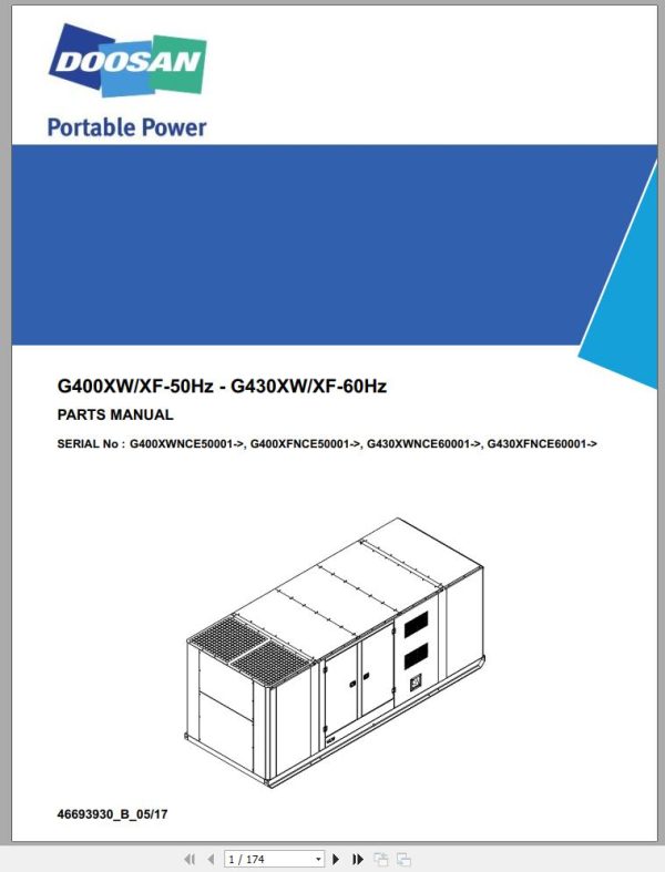 Ingersoll Rand Generator G400 Parts Manual 2017