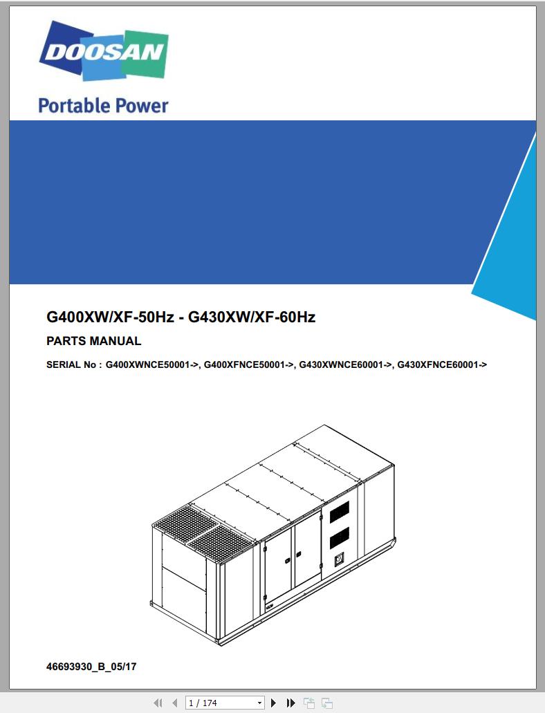 Ingersoll Rand Generator G430 Parts Manual 2017