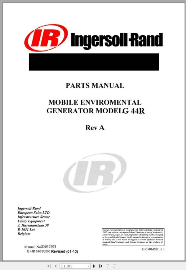 Ingersoll Rand Generator G44 Parts Manual 2013