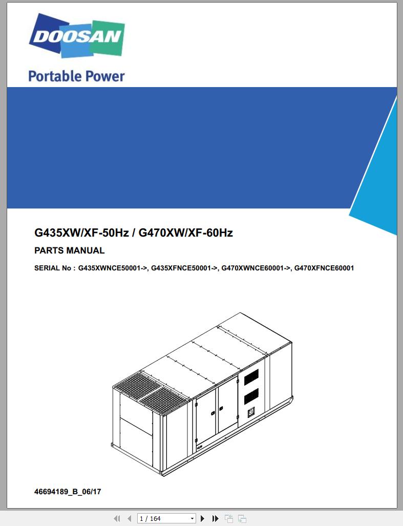 Ingersoll Rand Generator G470 Parts Manual 2017