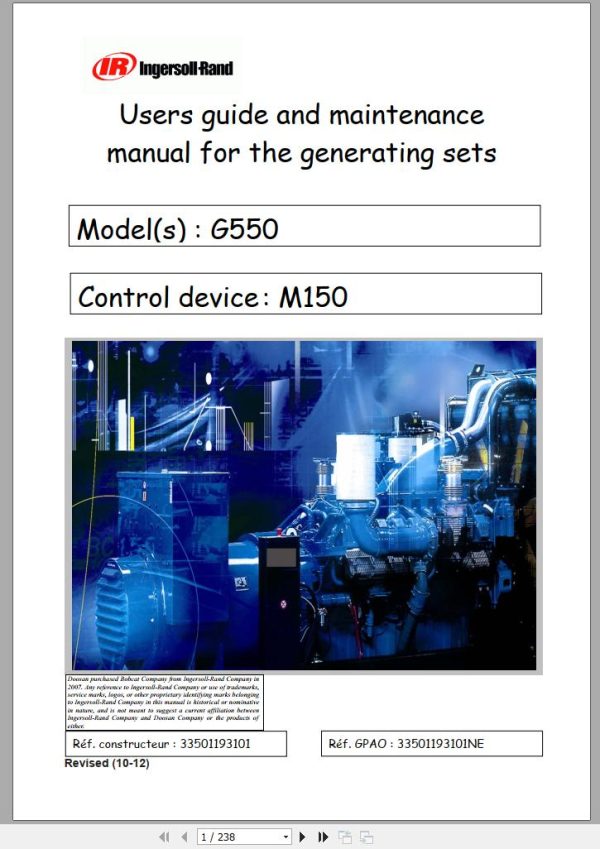 Ingersoll Rand Generator G550 Users Guide and Maintenance Manual 2012 1