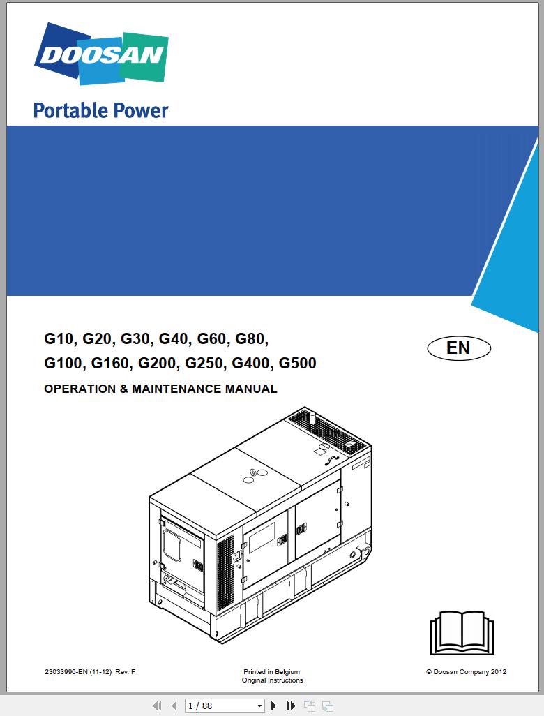 Ingersoll Rand Generator G60 Operation and Maintenance Manual 2012