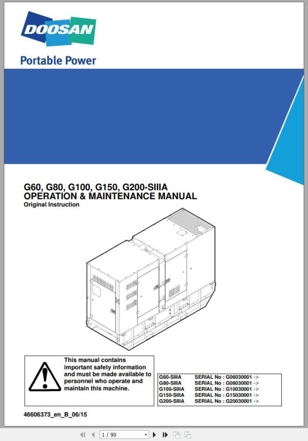 Ingersoll Rand Generator G60 SIIIA Operation and Maintenance Manual 2015