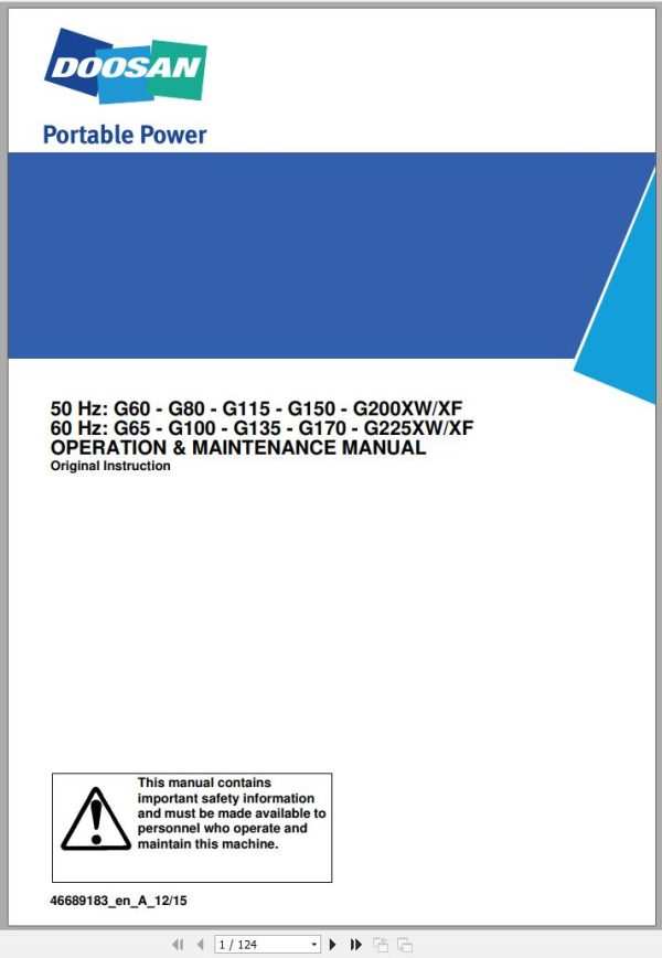 Ingersoll Rand Generator G60 XW XF Operation and Maintenance Manual 2015