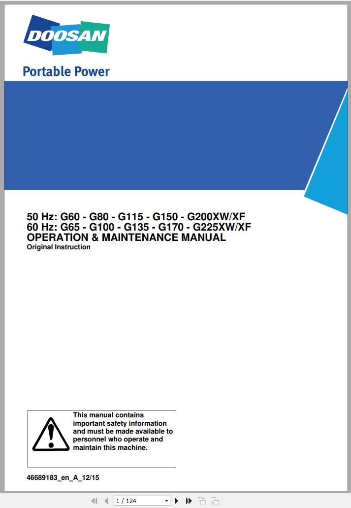 Ingersoll Rand Generator G60 XW XF Operation and Maintenance Manual 2015