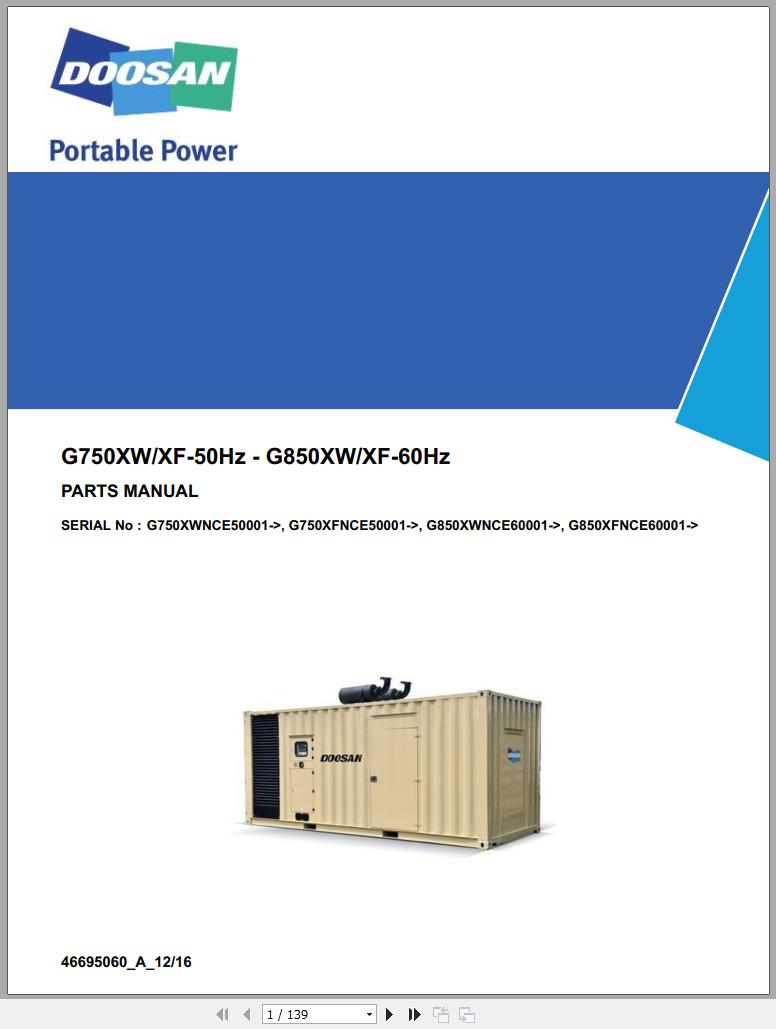 Ingersoll Rand Generator G750 Parts Manual 2016