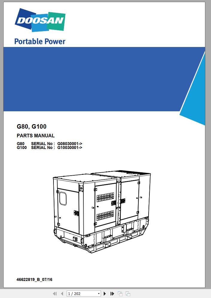 Ingersoll Rand Generator G80 Parts Manual 2017 1