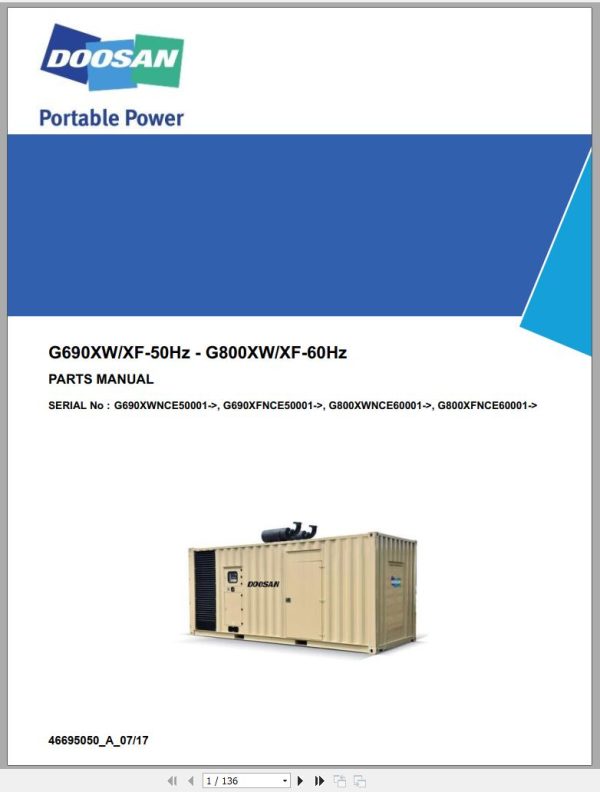 Ingersoll Rand Generator G800 Parts Manual 2017