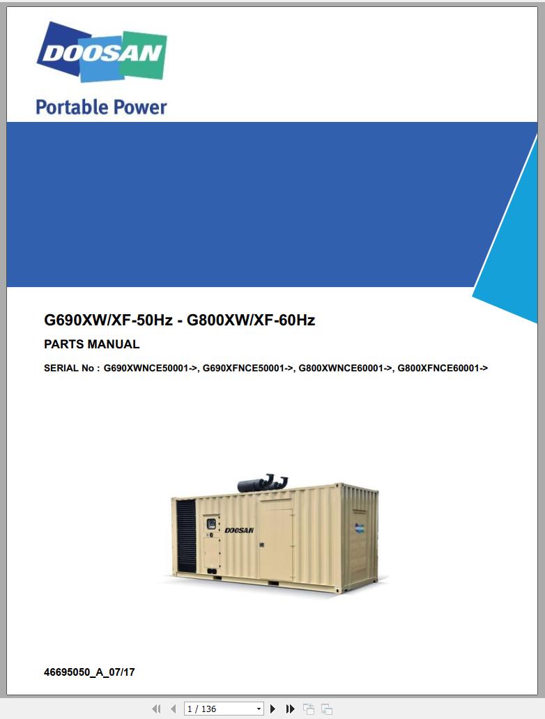 Ingersoll Rand Generator G800 Parts Manual 2017