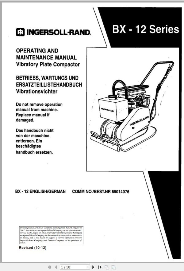 Ingersoll Rand Light Compaction BX 12 Operating Maintenance Manual 2012