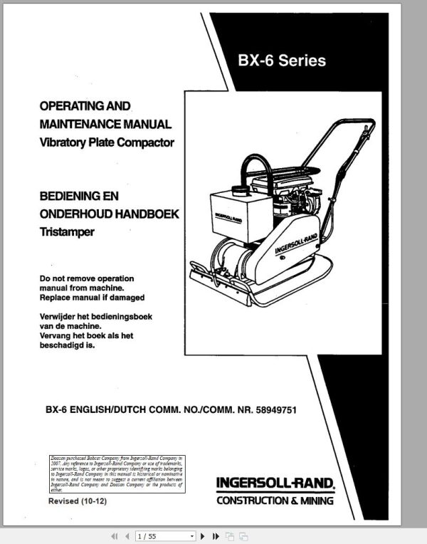 Ingersoll Rand Light Compaction BX 6 Operating Maintenance Manual 2012