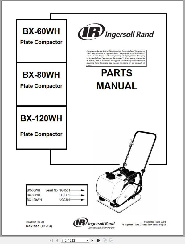 Ingersoll Rand Light Compaction BX 60WH Parts Manual 2013