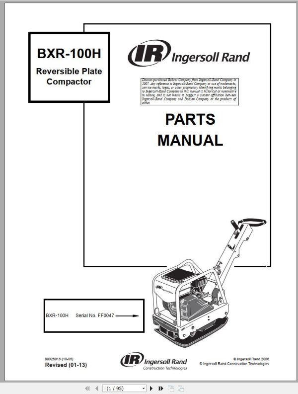 Ingersoll Rand Light Compaction BXR 100H Parts Manual 2013