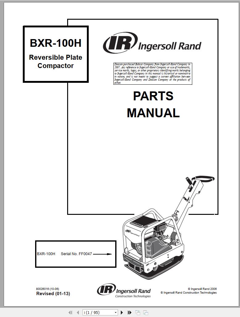 Ingersoll Rand Light Compaction BXR 100H Parts Manual 2013