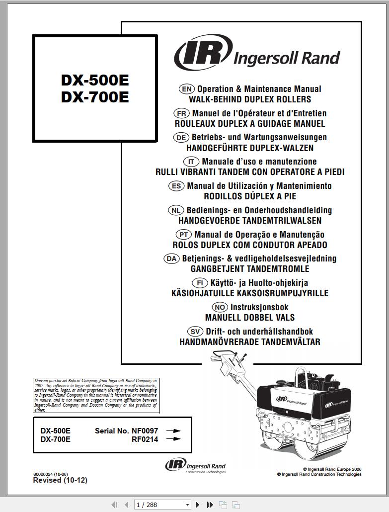 Ingersoll Rand Light Compaction DX 500E Operating Maintenance Manual 2012