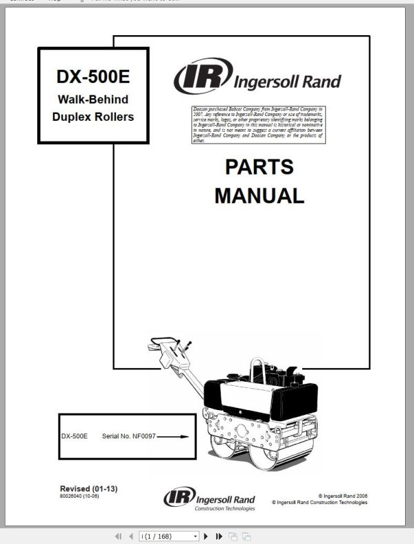 Ingersoll Rand Light Compaction DX 500E Parts Manual 2013