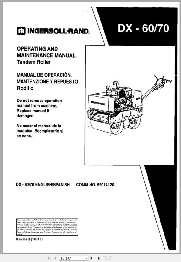 Ingersoll Rand Light Compaction DX 60 Operating Maintenance Manual 2012