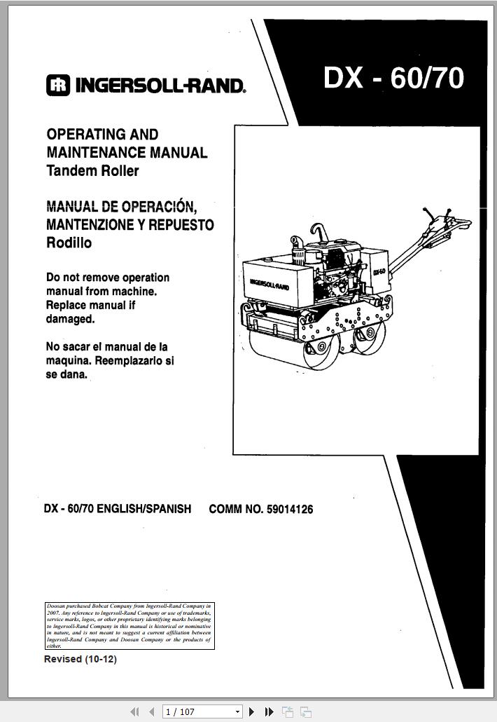Ingersoll Rand Light Compaction DX 60 Operating Maintenance Manual 2012