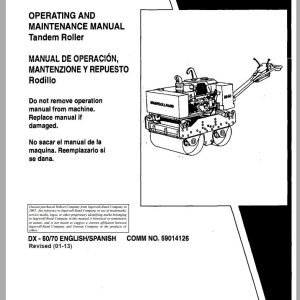 Ingersoll Rand Light Compaction DX 60 Parts Manual Operating and Maintenance Manual 2013