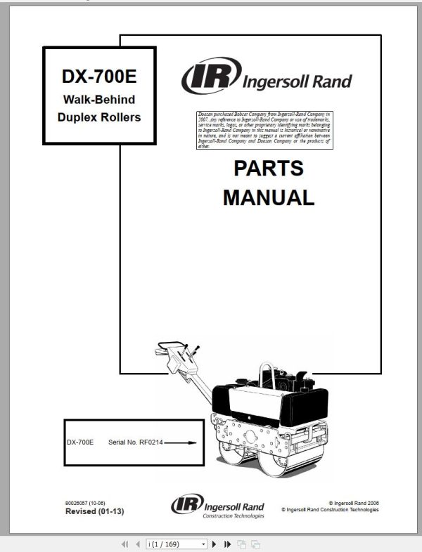 Ingersoll Rand Light Compaction DX 700E Parts Manual 2013