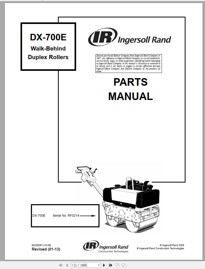 Ingersoll Rand Light Compaction DX 700E Parts Manual 2013