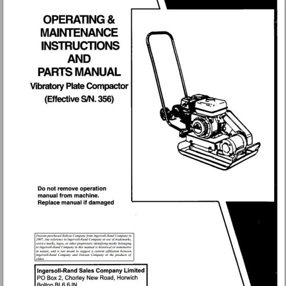 Ingersoll Rand Light Compaction HX30 Parts Manual, Operating and