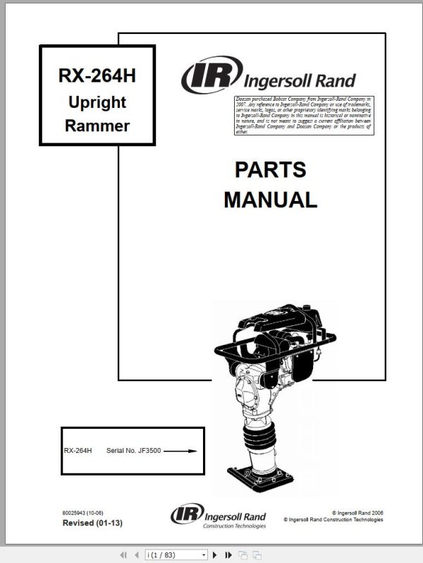 Ingersoll Rand Light Compaction RX 264H Parts Manual 2013