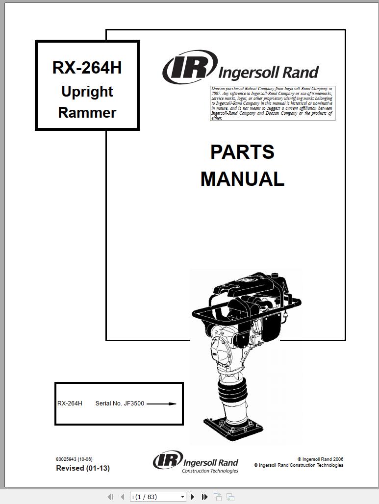 Ingersoll Rand Light Compaction RX 264H Parts Manual 2013