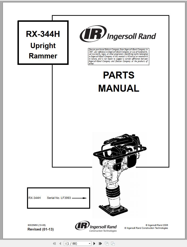 Ingersoll Rand Light Compaction RX 344H Parts Manual 2013