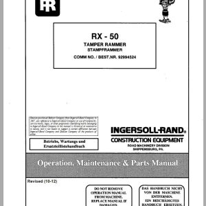 Ingersoll Rand Light Compaction RX 50 Parts Manual Operating and Maintenance Manual 2012