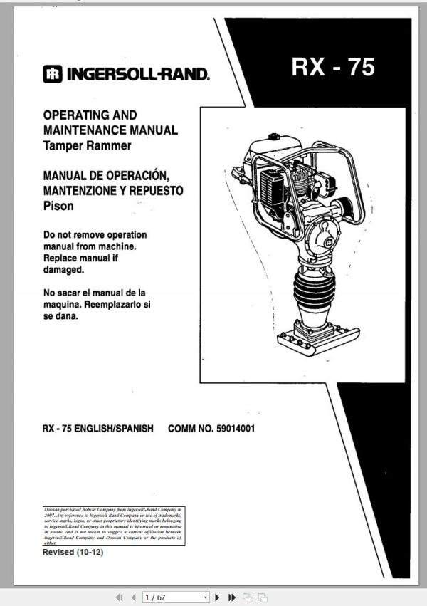 Ingersoll Rand Light Compaction RX 75 Parts Manual Operating and Maintenance Manual 2012 1