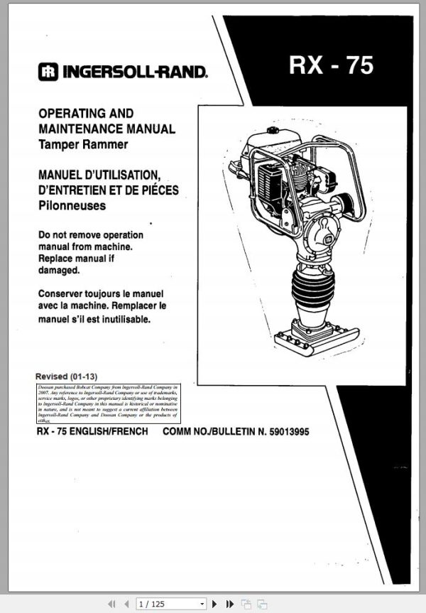 Ingersoll Rand Light Compaction RX 75 Parts Manual Operating and Maintenance Manual 2013 1