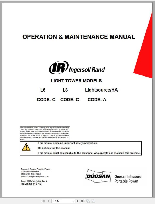 Ingersoll Rand Light Tower L6 Operation and Maintenance Manual 2015 1