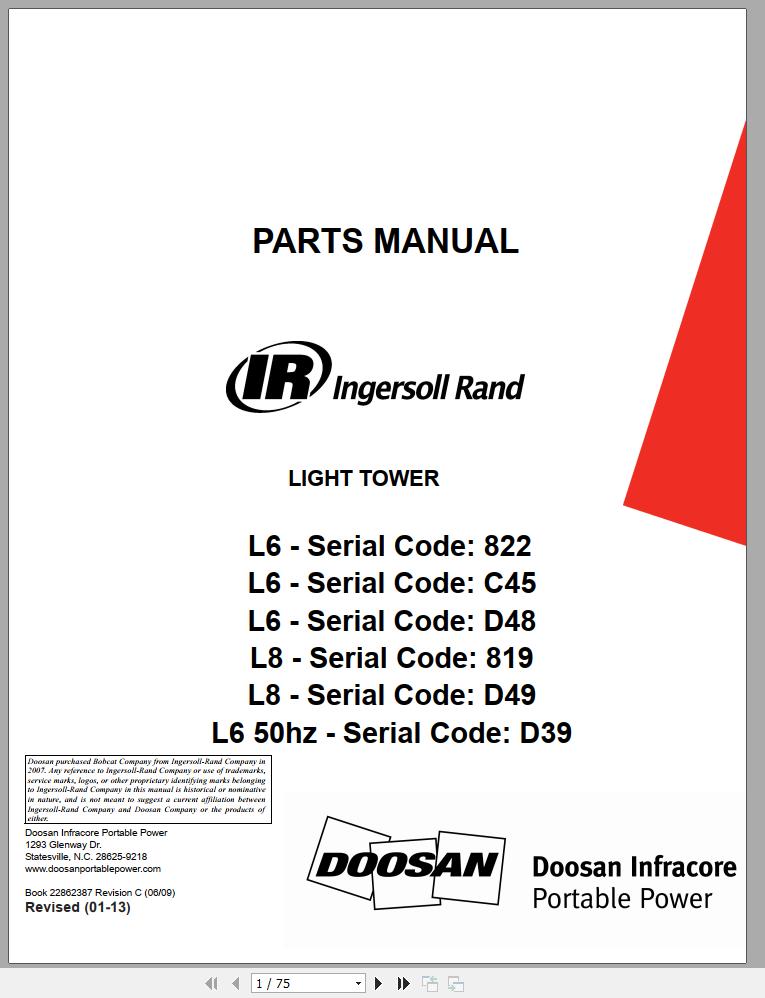 Ingersoll Rand Light Tower L6 Parts Manual 2015