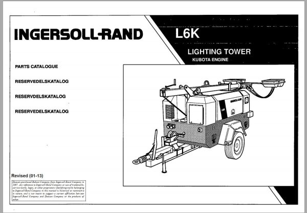 Ingersoll Rand Light Tower L6K Parts Manual 2013