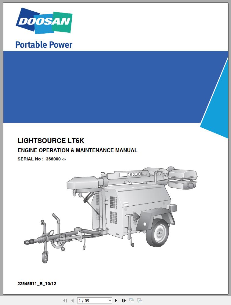 Ingersoll Rand Light Tower LT6K Parts Manual Operation and Maintenance Manual 2013 EN FR NL