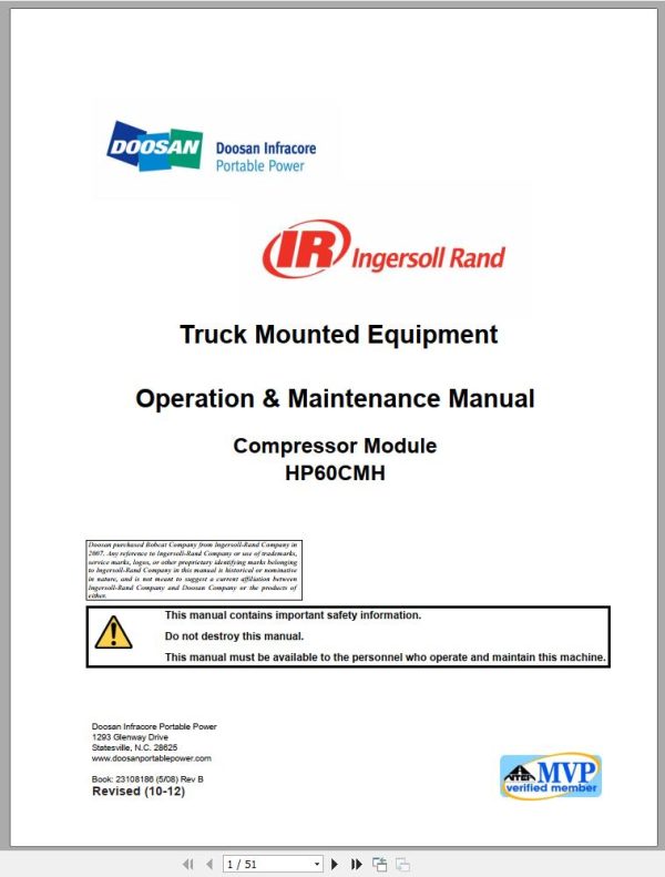 Ingersoll Rand Onboard Power HP60CMH Operation Maintenance Manual 2012