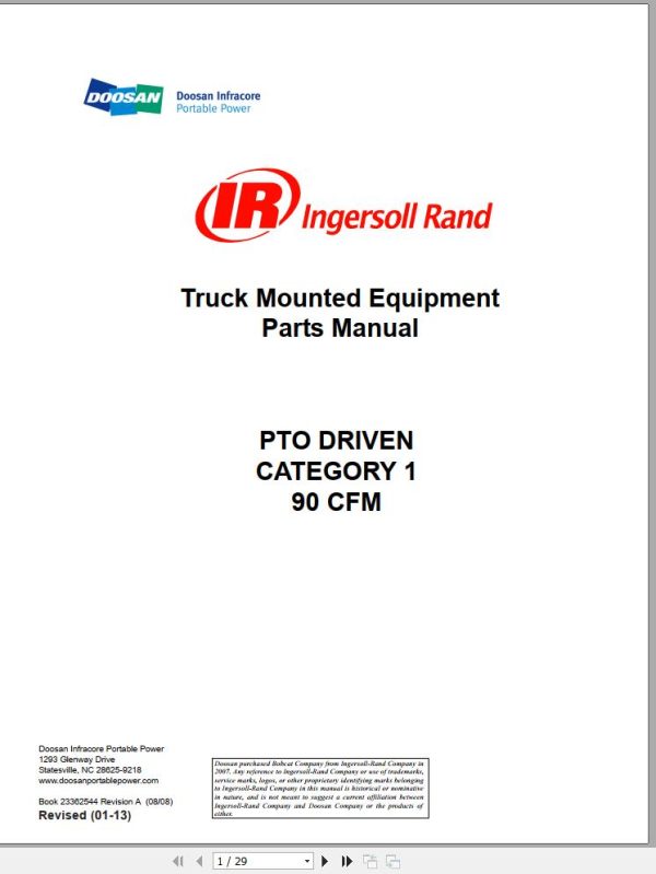 Ingersoll Rand Onboard Power PTO DRIVEN Parts Manual 2013