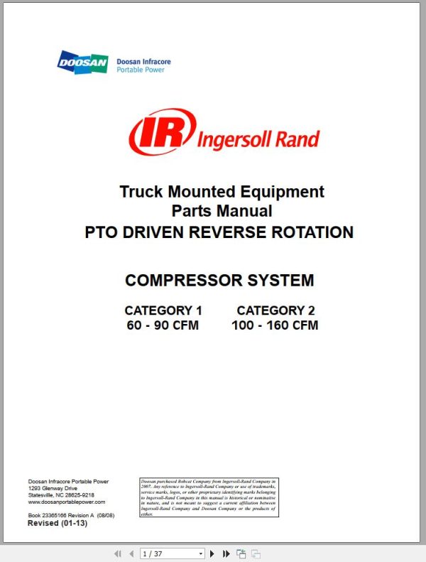Ingersoll Rand Onboard Power PTO DRIVEN Parts Manual 2013 1