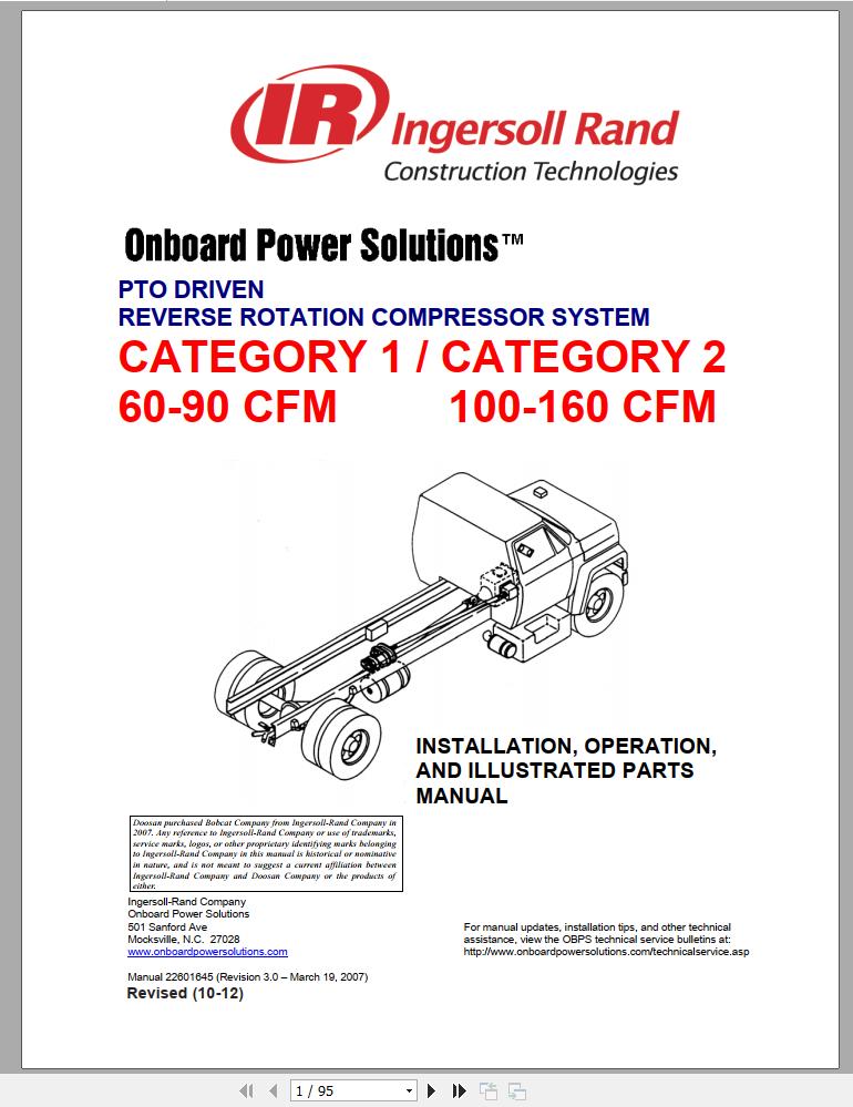Ingersoll Rand Onboard Power PTO DRIVEN Parts Manual Operating and Maintenance Manual 2012