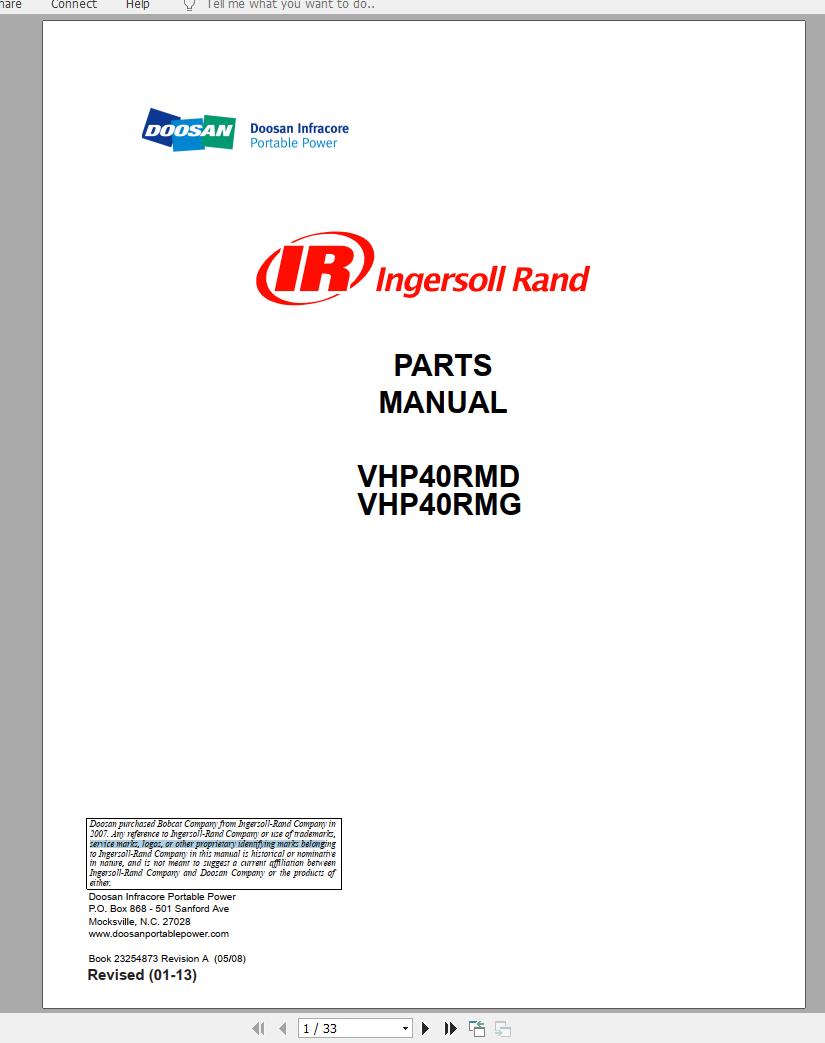 Ingersoll Rand Onboard Power VHP40RMD Parts Manual 2013