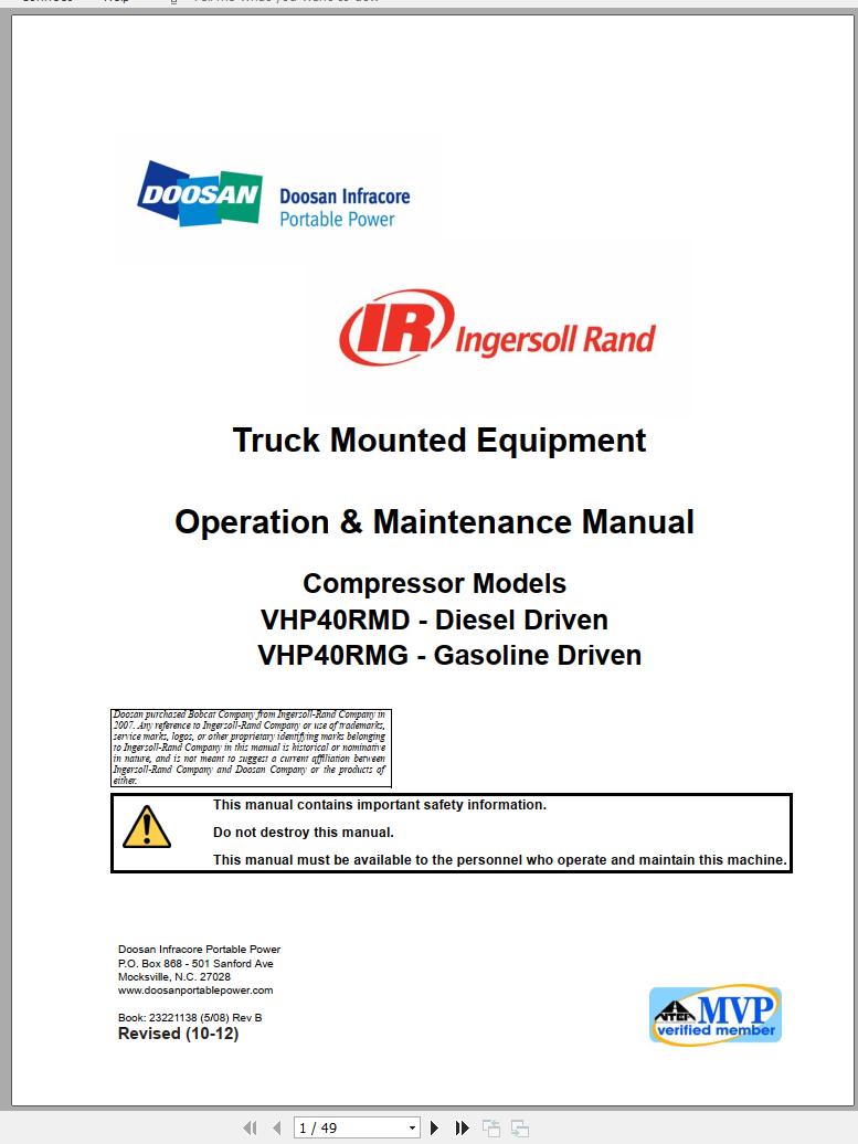Ingersoll Rand Onboard Power VHP40RMG Operation Maintenance Manual 2012