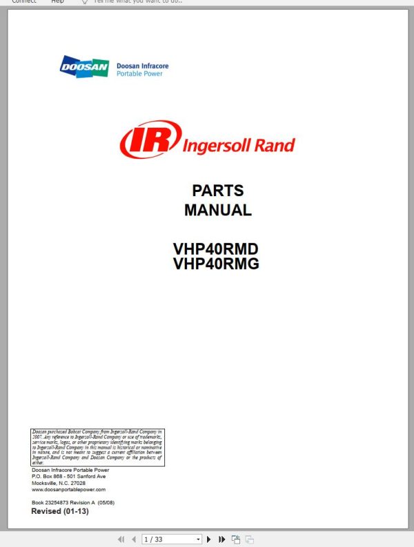 Ingersoll Rand Onboard Power VHP40RMG Parts Manual 2013