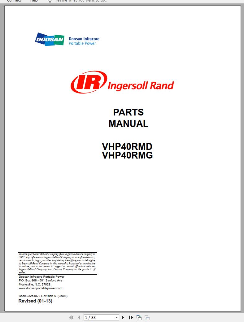 Ingersoll Rand Onboard Power VHP40RMG Parts Manual 2013