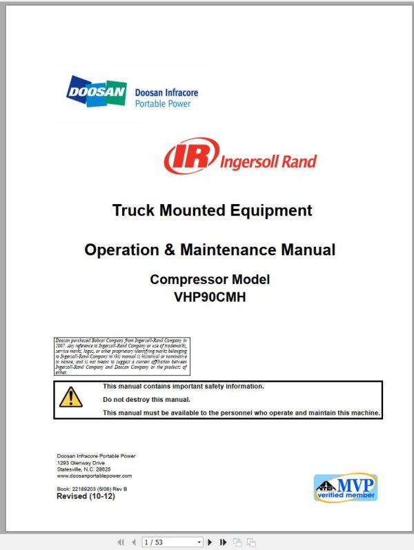Ingersoll Rand Onboard Power VHP90CMH Operation Maintenance Manual 2012