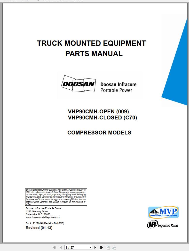 Ingersoll Rand Onboard Power VHP90CMH Parts Manual 2013
