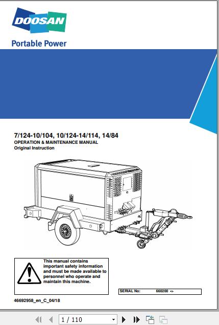 Ingersoll Rand Portable Compressor 10 104 Operation and Maintenance Manual 2019 1