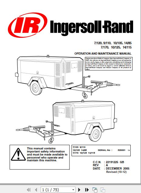 Ingersoll Rand Portable Compressor 10 105 Operation and Maintenance Manual 2012 1
